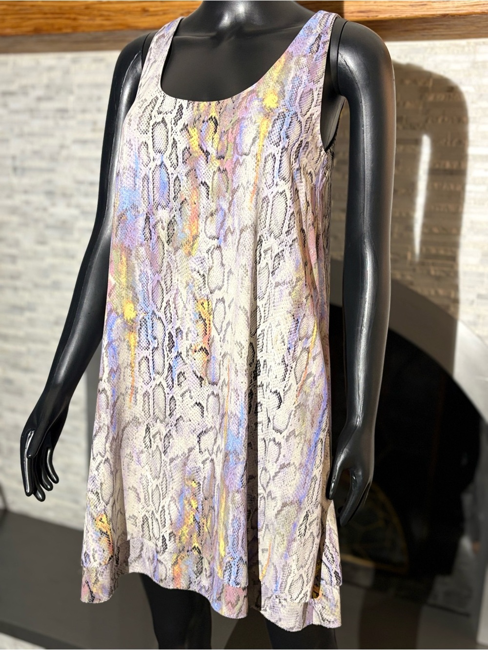 RACHEL Rachel Roy Sleeveless Tiered Snakeskin Print Dress Multicolor Sz S